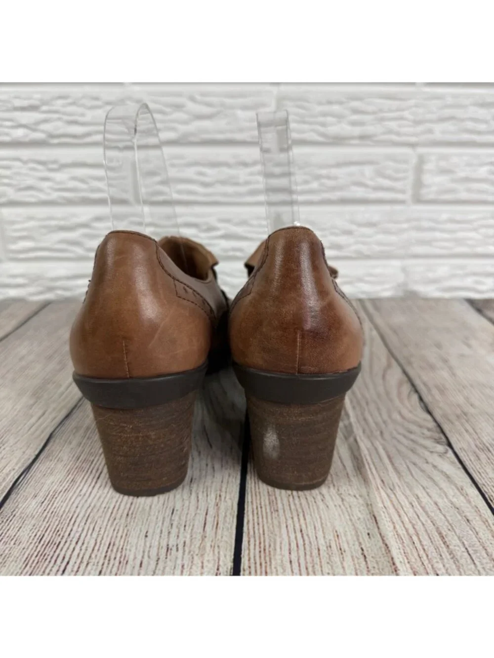 Earth Tassel Loafer Heels Stacked Block Heel Brogue Detail Sundowner Cinnamon 8B